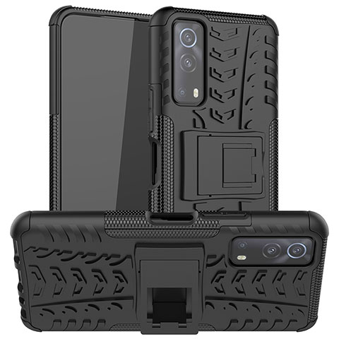 Coque Contour Silicone et Plastique Housse Etui Mat avec Support JX2 pour Vivo iQOO Z3 5G Noir