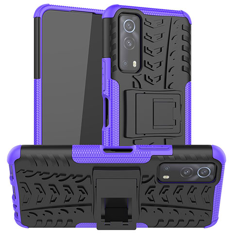 Coque Contour Silicone et Plastique Housse Etui Mat avec Support JX2 pour Vivo iQOO Z3 5G Violet