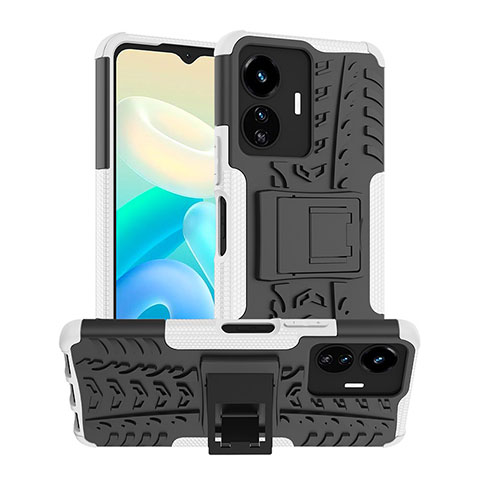 Coque Contour Silicone et Plastique Housse Etui Mat avec Support JX2 pour Vivo iQOO Z6 Lite 5G Argent