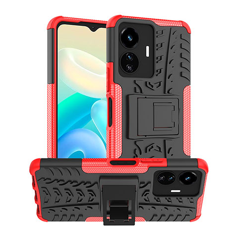 Coque Contour Silicone et Plastique Housse Etui Mat avec Support JX2 pour Vivo iQOO Z6 Lite 5G Rouge