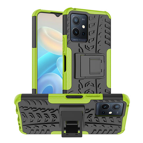 Coque Contour Silicone et Plastique Housse Etui Mat avec Support JX2 pour Vivo T1 5G India Vert