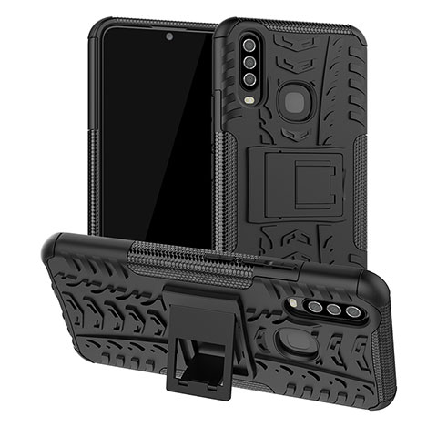 Coque Contour Silicone et Plastique Housse Etui Mat avec Support JX2 pour Vivo Y11 Noir