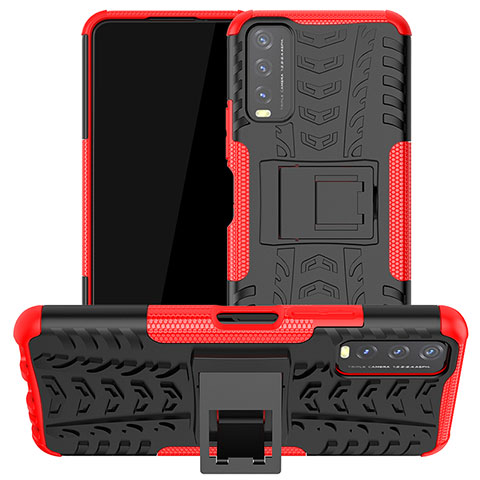 Coque Contour Silicone et Plastique Housse Etui Mat avec Support JX2 pour Vivo Y11s Rouge