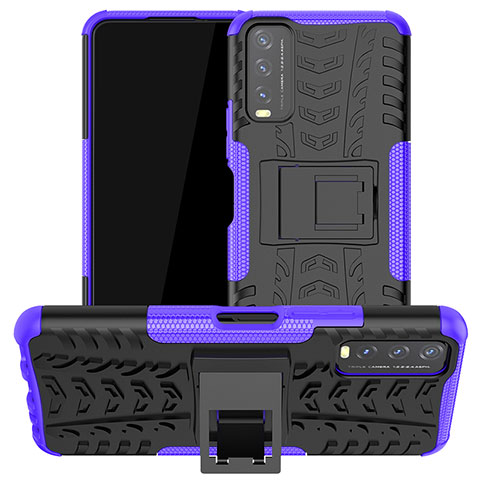 Coque Contour Silicone et Plastique Housse Etui Mat avec Support JX2 pour Vivo Y11s Violet