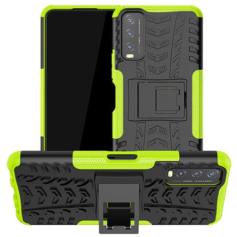 Coque Contour Silicone et Plastique Housse Etui Mat avec Support JX2 pour Vivo Y12G Vert