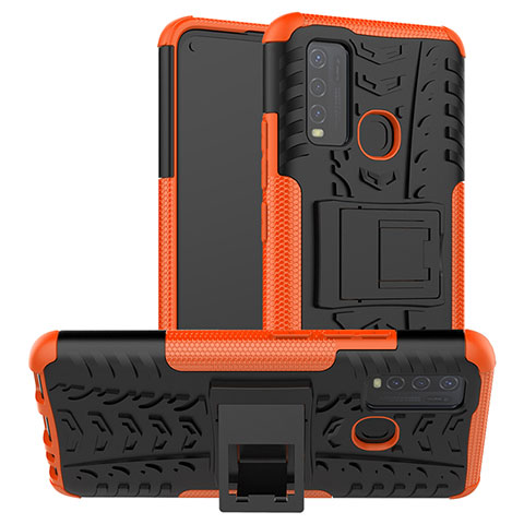 Coque Contour Silicone et Plastique Housse Etui Mat avec Support JX2 pour Vivo Y50 Orange