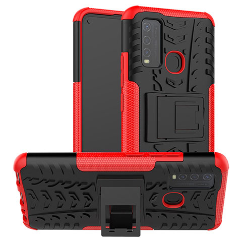 Coque Contour Silicone et Plastique Housse Etui Mat avec Support JX2 pour Vivo Y50 Rouge