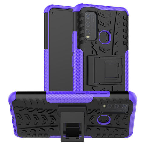 Coque Contour Silicone et Plastique Housse Etui Mat avec Support JX2 pour Vivo Y50 Violet