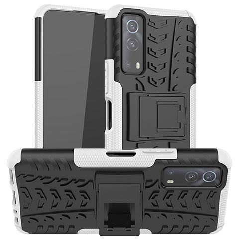 Coque Contour Silicone et Plastique Housse Etui Mat avec Support JX2 pour Vivo Y52 5G Argent