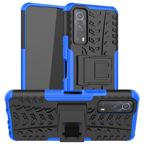 Coque Contour Silicone et Plastique Housse Etui Mat avec Support JX2 pour Vivo Y72 5G Bleu