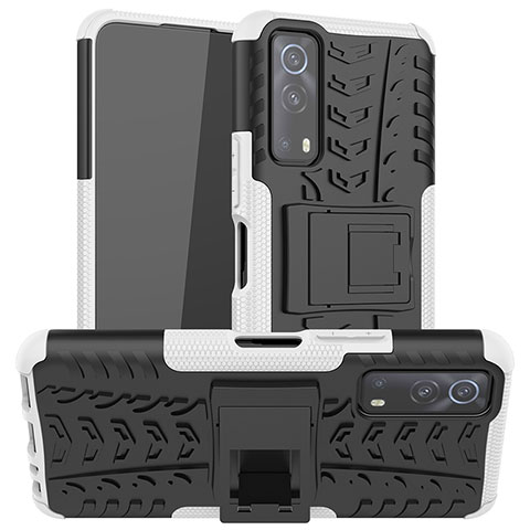 Coque Contour Silicone et Plastique Housse Etui Mat avec Support JX2 pour Vivo Y75s 5G Argent