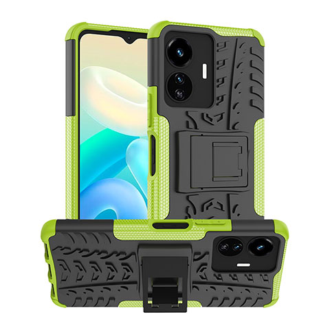 Coque Contour Silicone et Plastique Housse Etui Mat avec Support JX2 pour Vivo Y77e 5G Vert