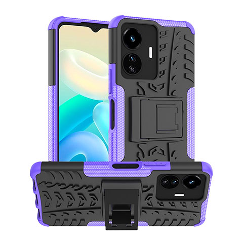 Coque Contour Silicone et Plastique Housse Etui Mat avec Support JX2 pour Vivo Y77e 5G Violet