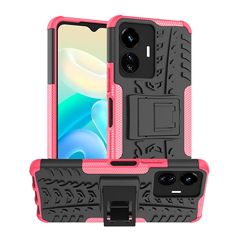 Coque Contour Silicone et Plastique Housse Etui Mat avec Support JX2 pour Vivo Y77e t1 Rose Rouge