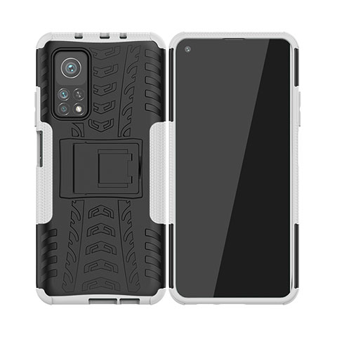 Coque Contour Silicone et Plastique Housse Etui Mat avec Support JX2 pour Xiaomi Mi 10T Pro 5G Argent