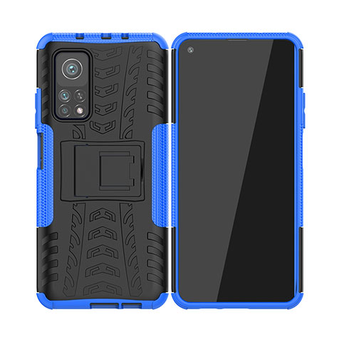 Coque Contour Silicone et Plastique Housse Etui Mat avec Support JX2 pour Xiaomi Mi 10T Pro 5G Bleu