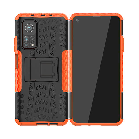 Coque Contour Silicone et Plastique Housse Etui Mat avec Support JX2 pour Xiaomi Mi 10T Pro 5G Orange