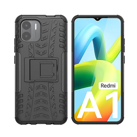 Coque Contour Silicone et Plastique Housse Etui Mat avec Support JX2 pour Xiaomi Poco C50 Noir