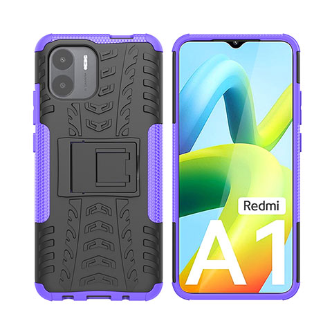 Coque Contour Silicone et Plastique Housse Etui Mat avec Support JX2 pour Xiaomi Poco C51 Violet