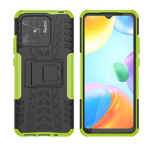 Coque Contour Silicone et Plastique Housse Etui Mat avec Support JX2 pour Xiaomi Redmi 10 India Vert