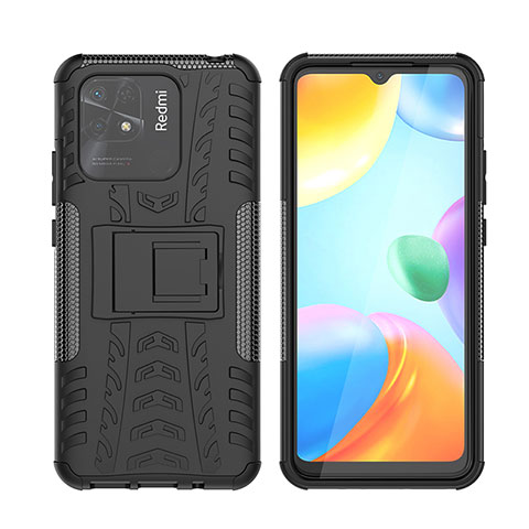 Coque Contour Silicone et Plastique Housse Etui Mat avec Support JX2 pour Xiaomi Redmi 10 Power Noir