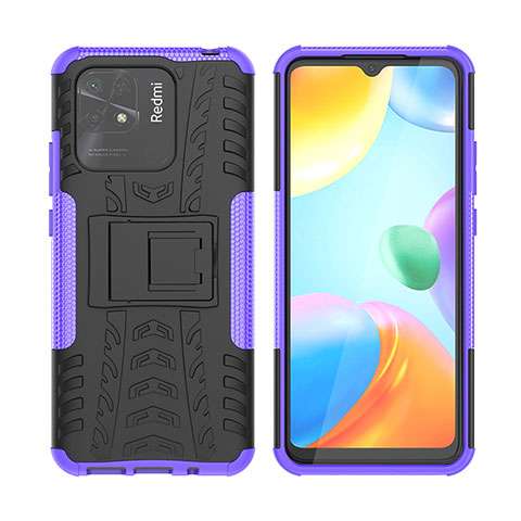 Coque Contour Silicone et Plastique Housse Etui Mat avec Support JX2 pour Xiaomi Redmi 10C 4G Violet