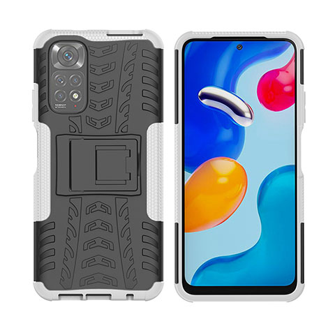 Coque Contour Silicone et Plastique Housse Etui Mat avec Support JX2 pour Xiaomi Redmi Note 11 4G (2022) Argent