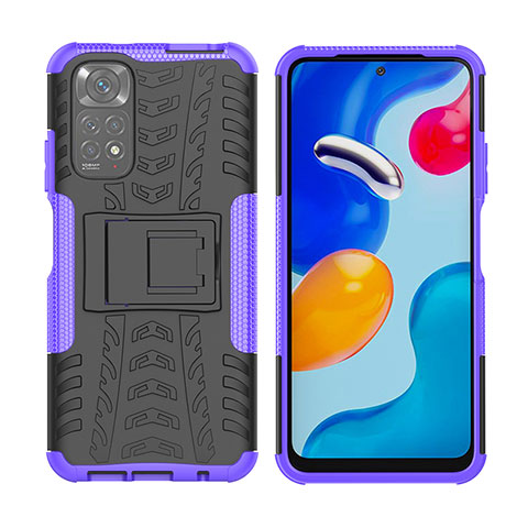 Coque Contour Silicone et Plastique Housse Etui Mat avec Support JX2 pour Xiaomi Redmi Note 11 4G (2022) Violet