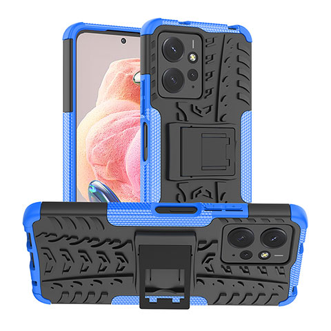 Coque Contour Silicone et Plastique Housse Etui Mat avec Support JX2 pour Xiaomi Redmi Note 12 4G Bleu