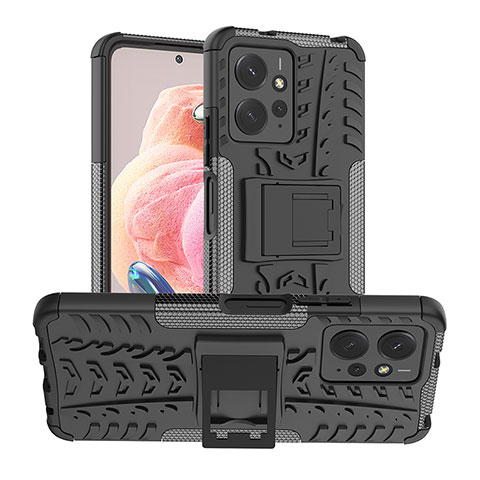 Coque Contour Silicone et Plastique Housse Etui Mat avec Support JX2 pour Xiaomi Redmi Note 12 4G Noir