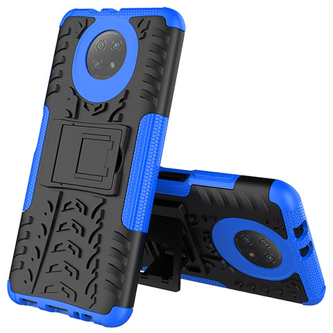 Coque Contour Silicone et Plastique Housse Etui Mat avec Support JX2 pour Xiaomi Redmi Note 9 5G Bleu