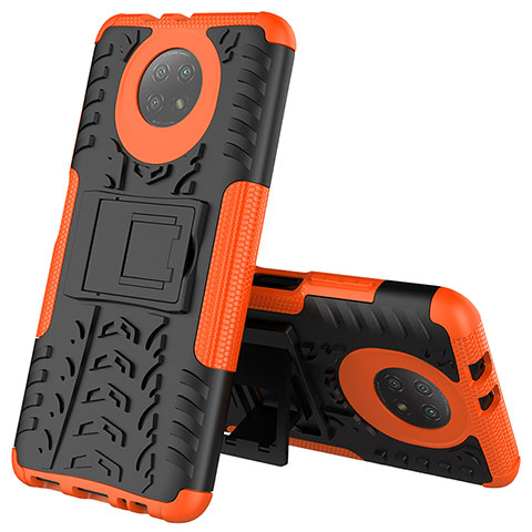 Coque Contour Silicone et Plastique Housse Etui Mat avec Support JX2 pour Xiaomi Redmi Note 9 5G Orange