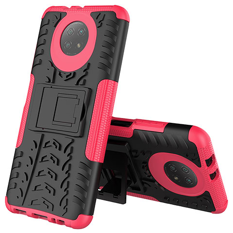 Coque Contour Silicone et Plastique Housse Etui Mat avec Support JX2 pour Xiaomi Redmi Note 9 5G Rose Rouge