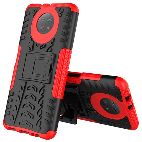 Coque Contour Silicone et Plastique Housse Etui Mat avec Support JX2 pour Xiaomi Redmi Note 9 5G Rouge