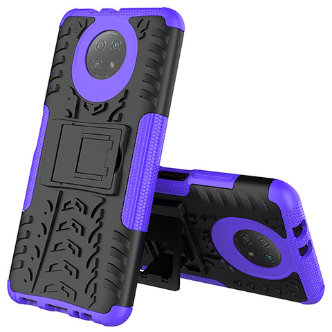 Coque Contour Silicone et Plastique Housse Etui Mat avec Support JX2 pour Xiaomi Redmi Note 9 5G Violet