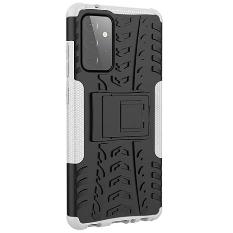 Coque Contour Silicone et Plastique Housse Etui Mat avec Support JX3 pour Samsung Galaxy A72 5G Argent