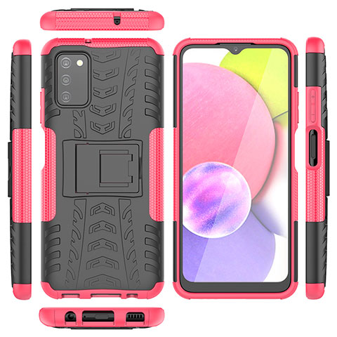 Coque Contour Silicone et Plastique Housse Etui Mat avec Support JX5 pour Samsung Galaxy A02s Rose Rouge