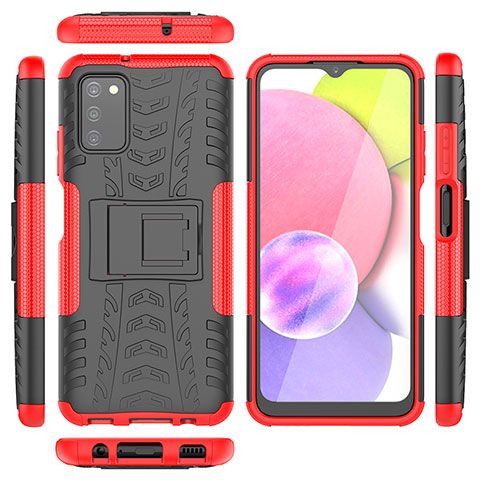 Coque Contour Silicone et Plastique Housse Etui Mat avec Support JX5 pour Samsung Galaxy A02s Rouge