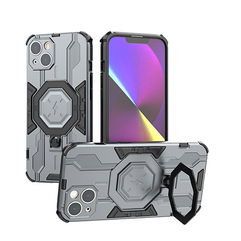 Coque Contour Silicone et Plastique Housse Etui Mat avec Support K02C pour Apple iPhone 14 Gris