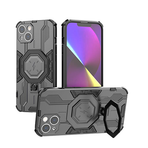 Coque Contour Silicone et Plastique Housse Etui Mat avec Support K02C pour Apple iPhone 14 Plus Noir