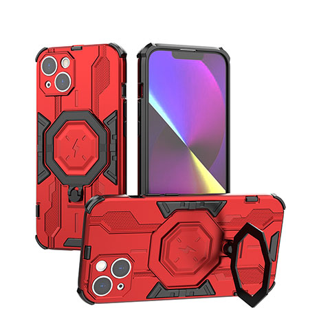 Coque Contour Silicone et Plastique Housse Etui Mat avec Support K02C pour Apple iPhone 14 Plus Rouge