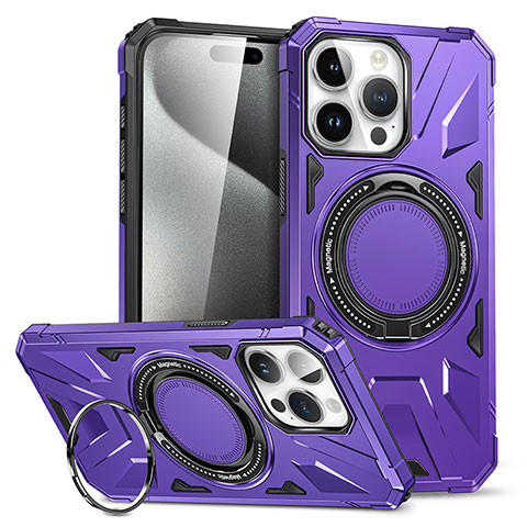 Coque Contour Silicone et Plastique Housse Etui Mat avec Support K02C pour Apple iPhone 15 Pro Violet