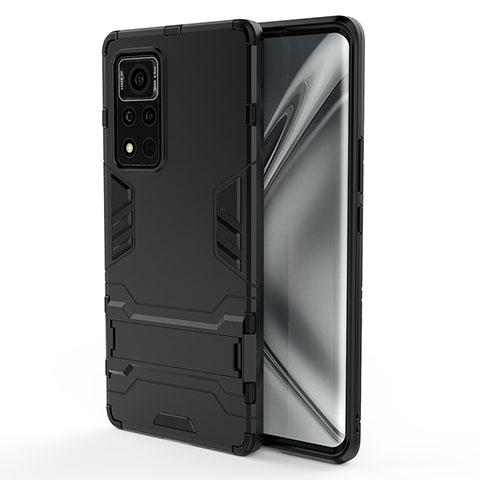 Coque Contour Silicone et Plastique Housse Etui Mat avec Support KC1 pour Huawei Honor V40 5G Noir