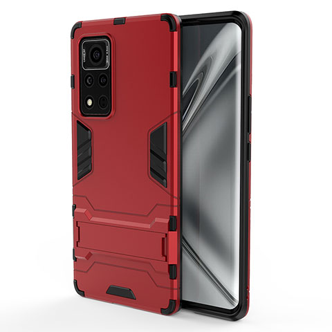 Coque Contour Silicone et Plastique Housse Etui Mat avec Support KC1 pour Huawei Honor V40 5G Rouge