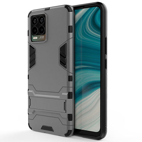 Coque Contour Silicone et Plastique Housse Etui Mat avec Support KC1 pour Realme 8 4G Gris