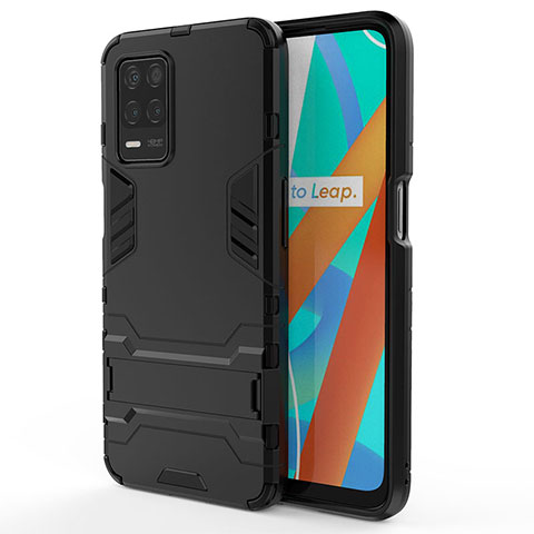 Coque Contour Silicone et Plastique Housse Etui Mat avec Support KC1 pour Realme 8s 5G Noir