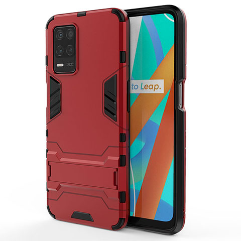 Coque Contour Silicone et Plastique Housse Etui Mat avec Support KC1 pour Realme 8s 5G Rouge