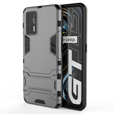 Coque Contour Silicone et Plastique Housse Etui Mat avec Support KC1 pour Realme Q3 Pro 5G Gris