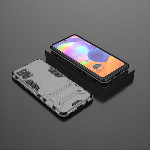 Coque Contour Silicone et Plastique Housse Etui Mat avec Support KC1 pour Samsung Galaxy A31 Gris