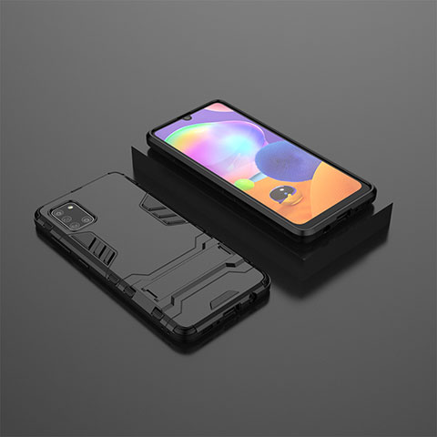 Coque Contour Silicone et Plastique Housse Etui Mat avec Support KC1 pour Samsung Galaxy A31 Noir